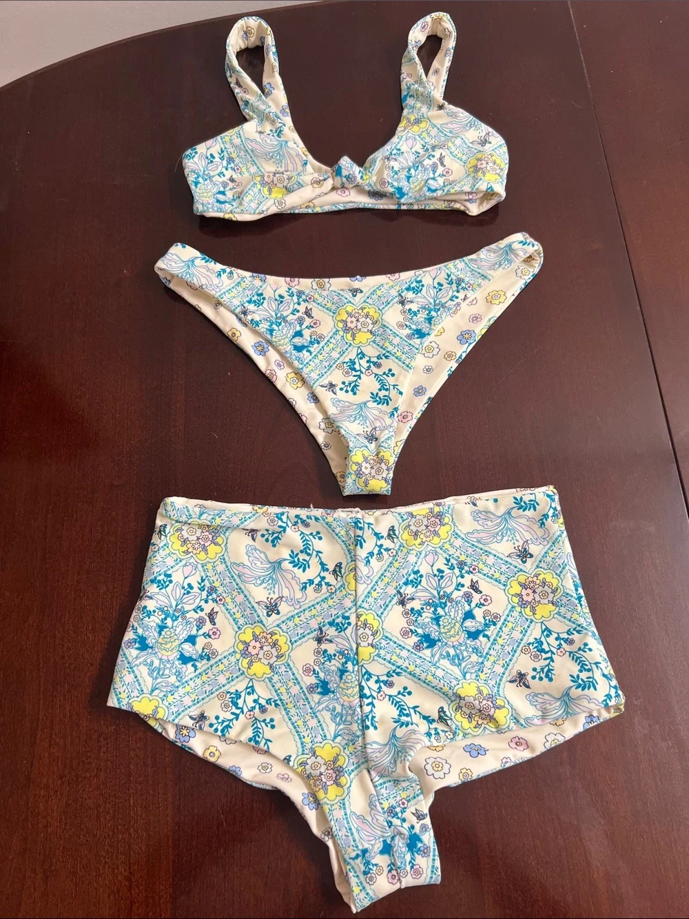 🌞 Cabana Del Sol NWT Reversible Floral Print 3 Piece Bikini Set women size S